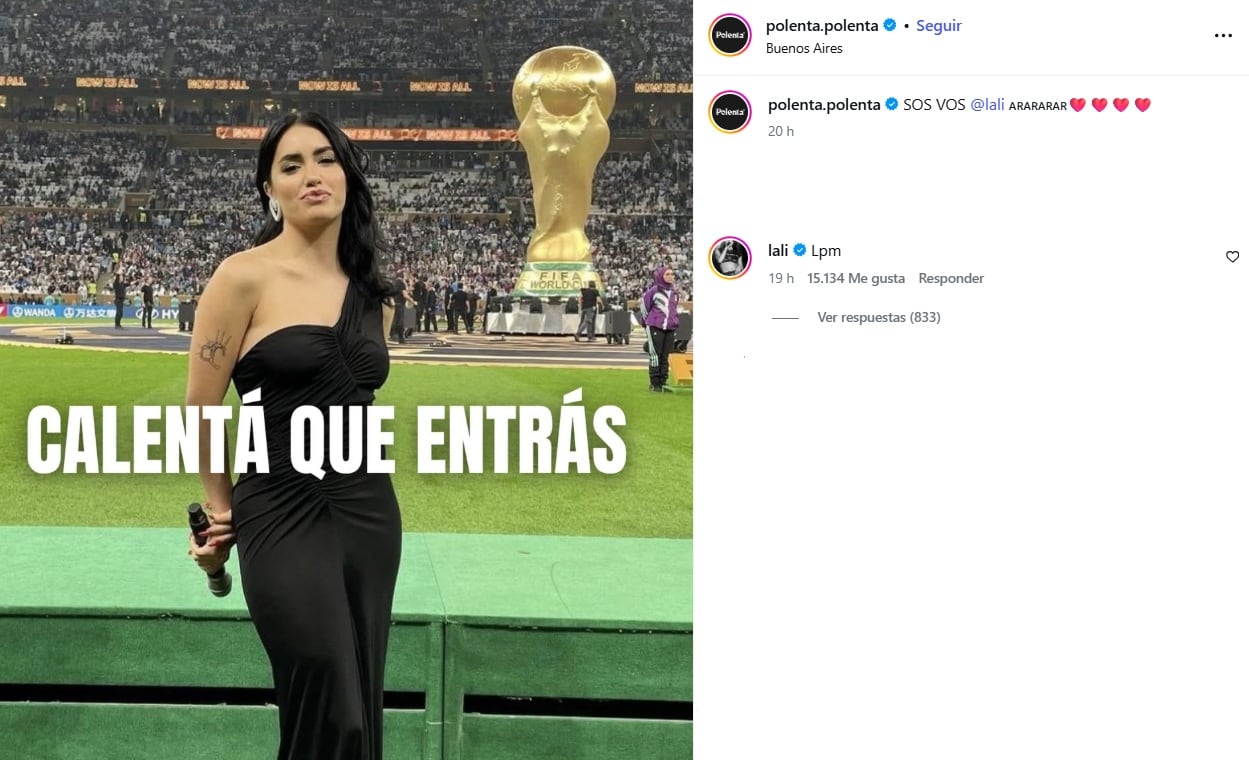 Lali Espósito reaccionó al aluvión de mensajes que recibió por parte de sus fanáticos (Foto: Captura Instagram/@polenta.polenta)