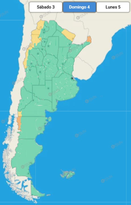 Las provincias afectadas en la jornada dominical