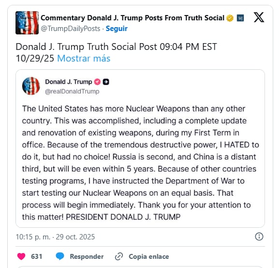 La publicación de Donald Trump en Truth Social