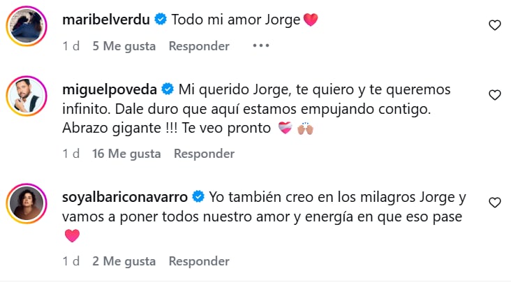 Sus seres queridos y seguidores le dejaron mensajes de apoyo (Foto: Instagram @jorge.dejuan)