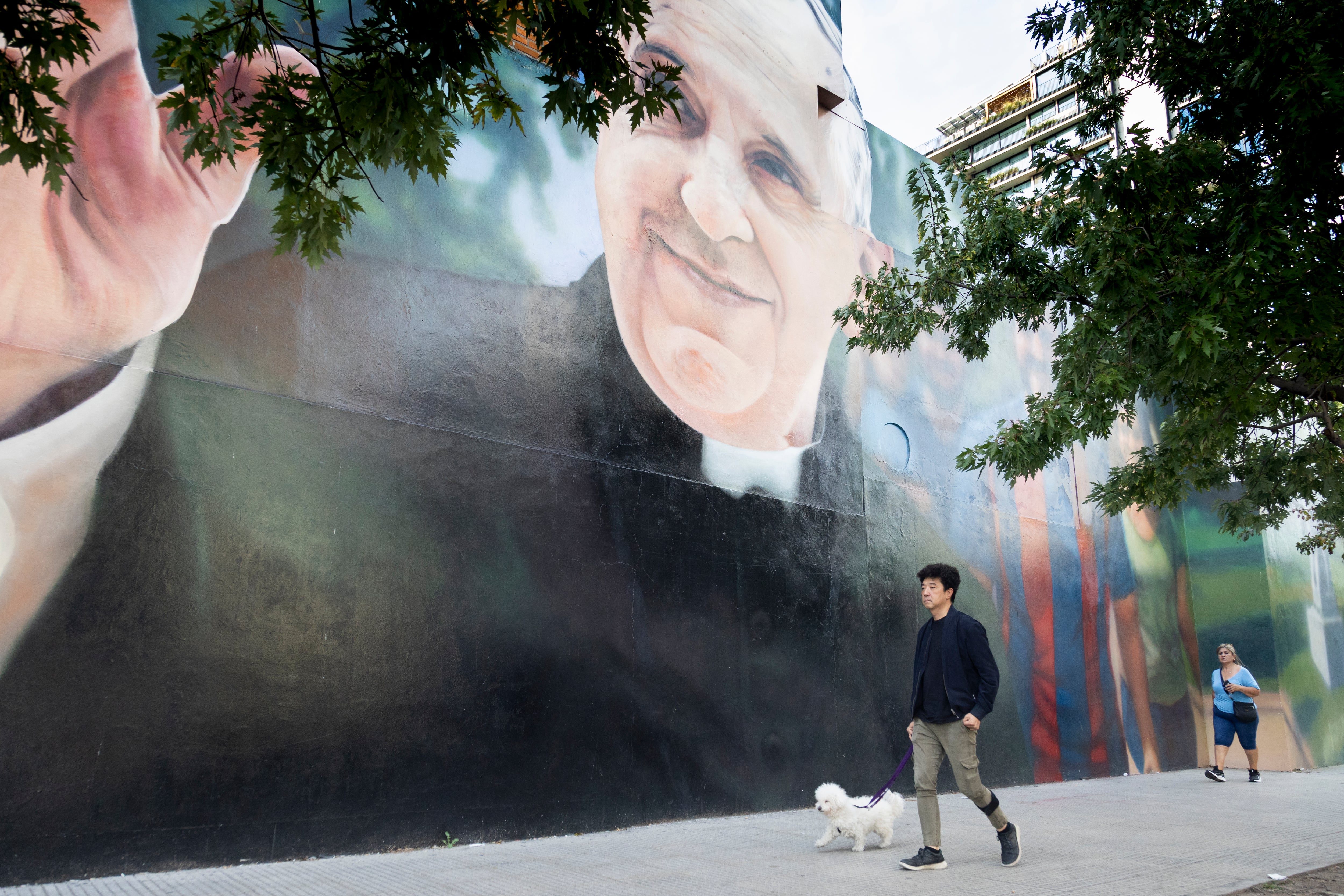 Mural del Papa Francisco realizado por Martín Ron en Alberdi esquina Carabobo. Se ve al Santo Padre en plenitud