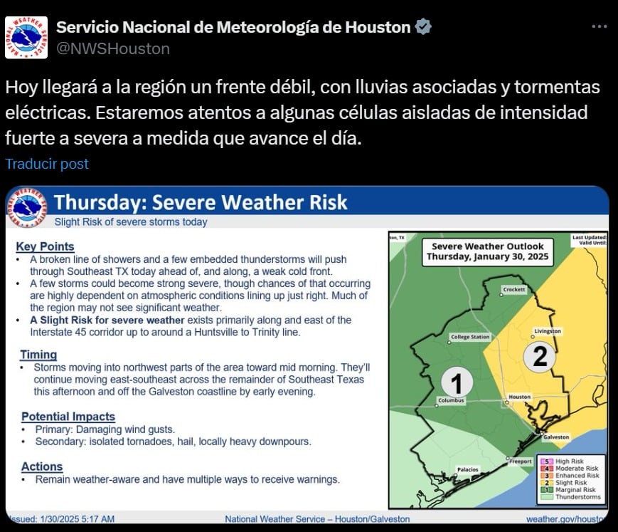 Las advertencias de tormenta emitidas porel NWS en sus redes sociales