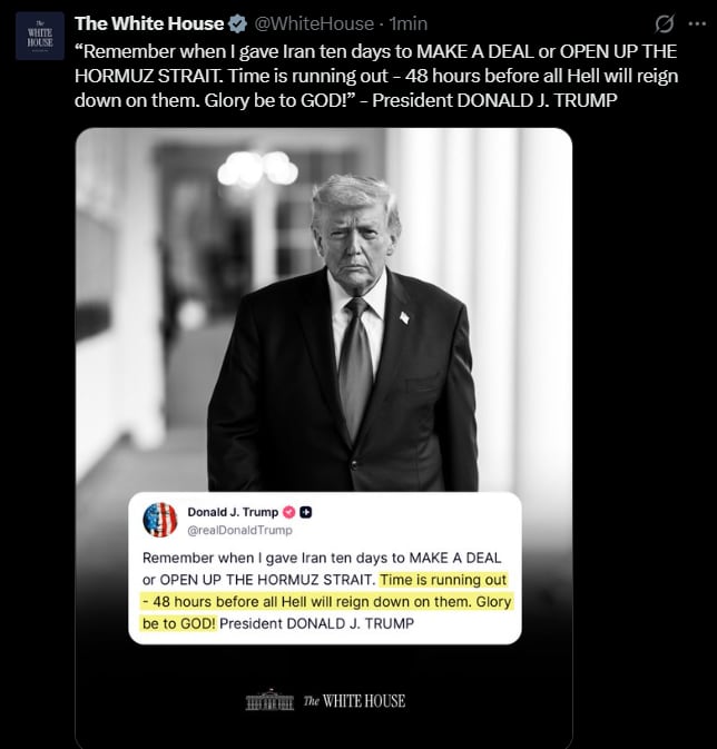 El posteo de Trump en Truth Social, compartido por la Casa Blanca en X