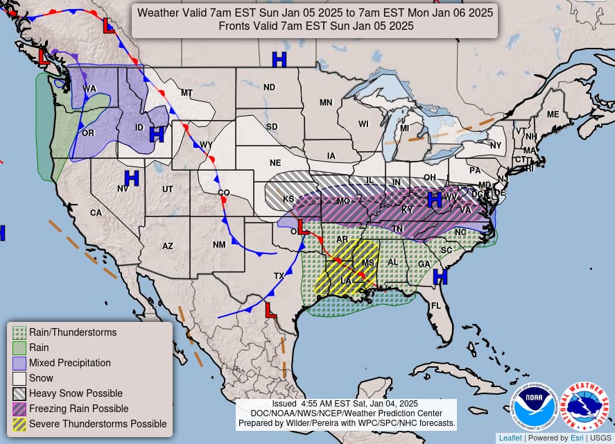 El pronóstico del clima en EE.UU. para el domingo 5 de enero de 2025