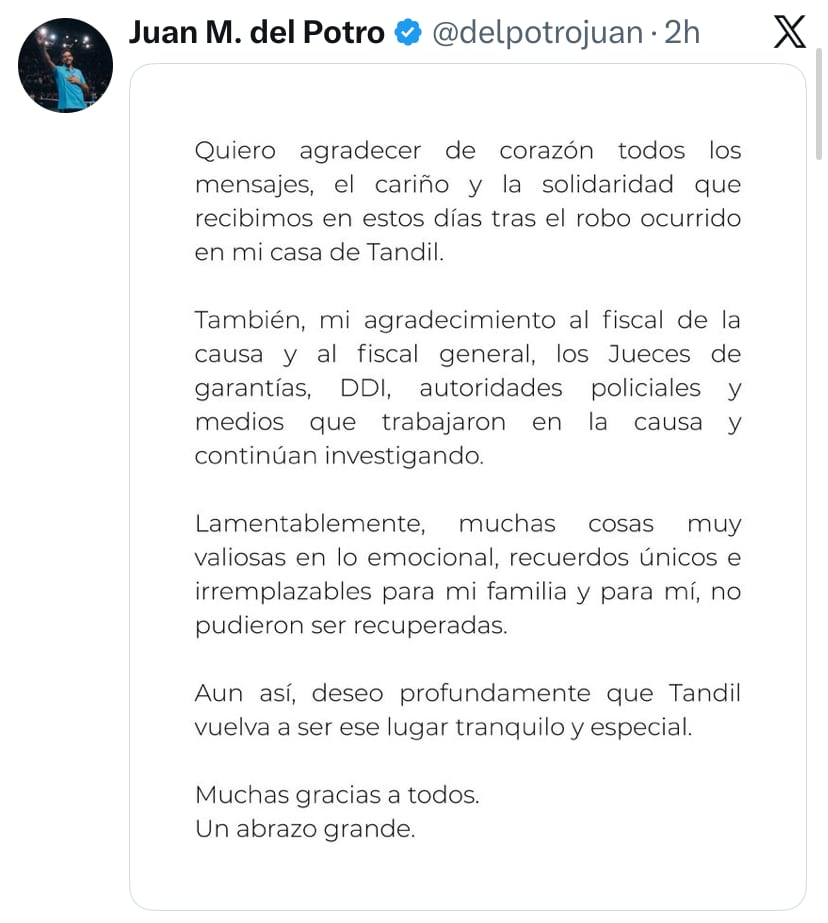 El posteo de Del Potro