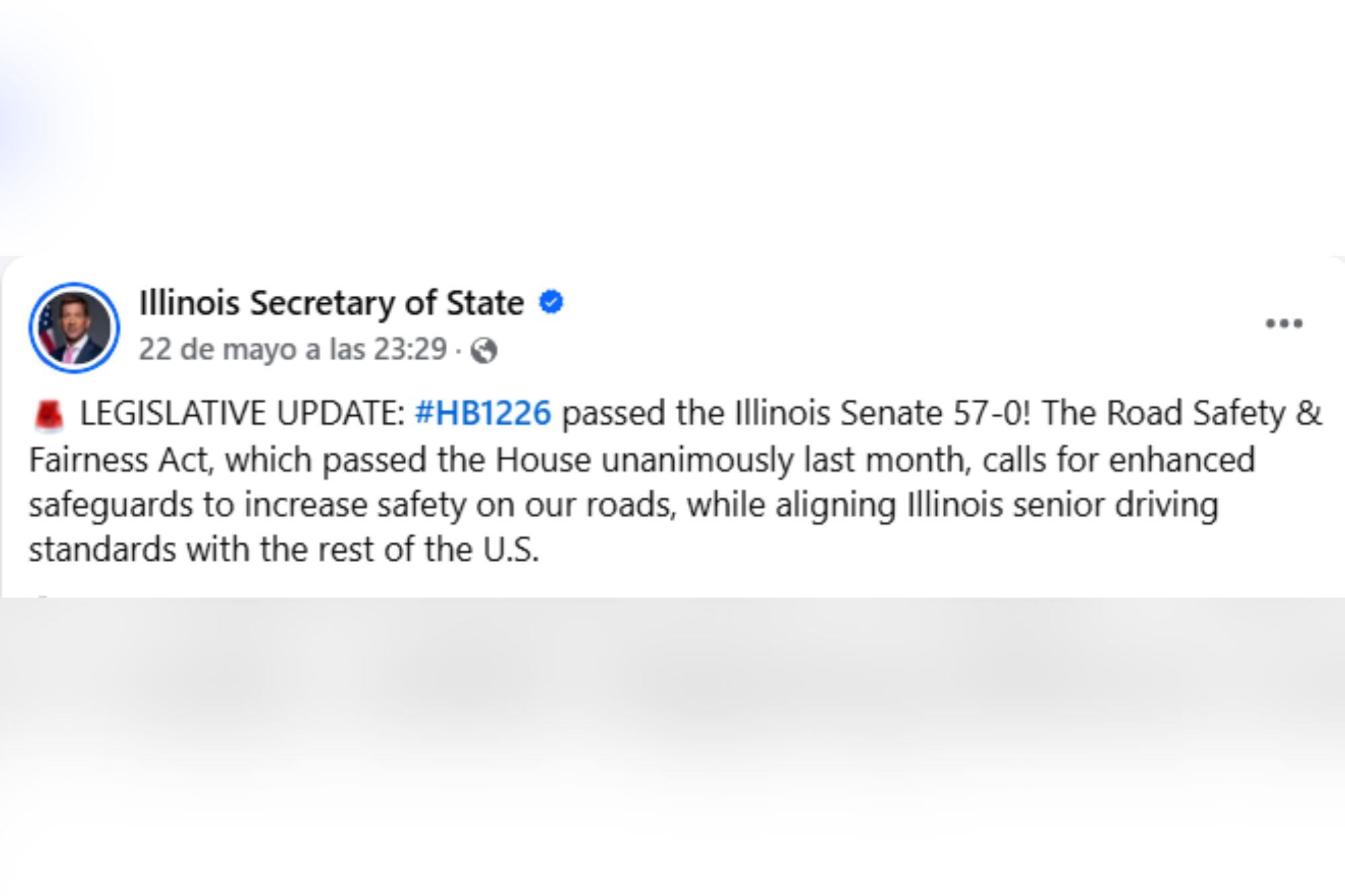 El secretario de Estado de Illinois mencionó la aprobación del proyecto de ley en el Senado