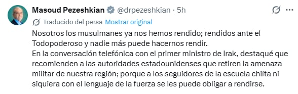 El tuit del presidente iraní
