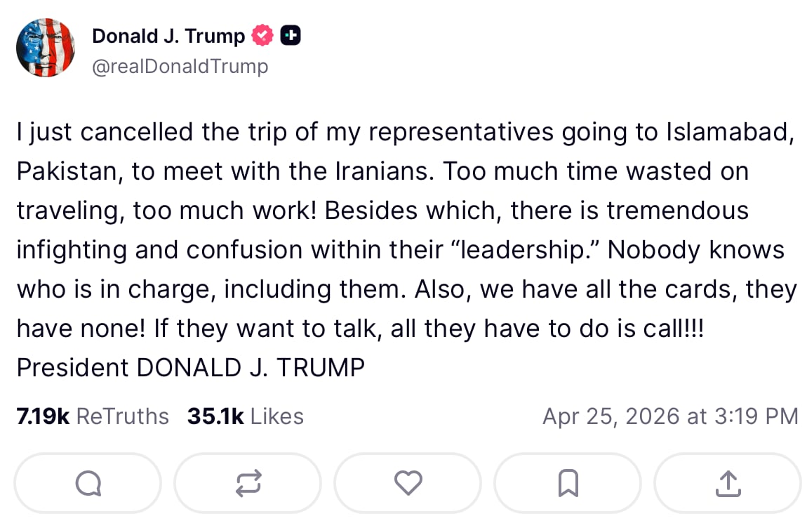Trump anunció la cancelación del viaje de los representantes de Estados Unidos a Islamabad