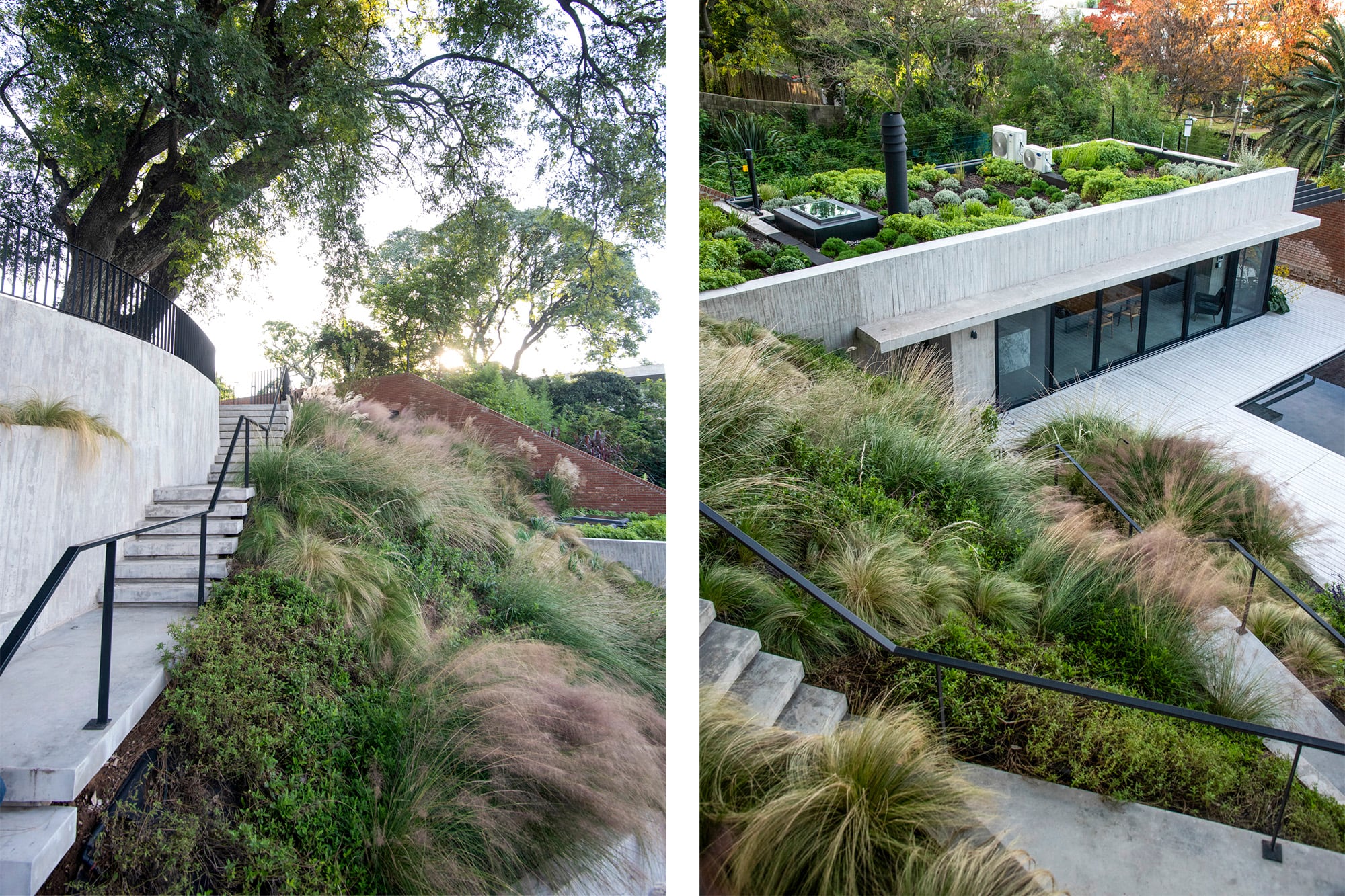 Una escalera con descansos propone un recorrido pausado y contemplativo