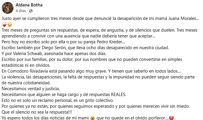 El comunicado compartido en Facebook