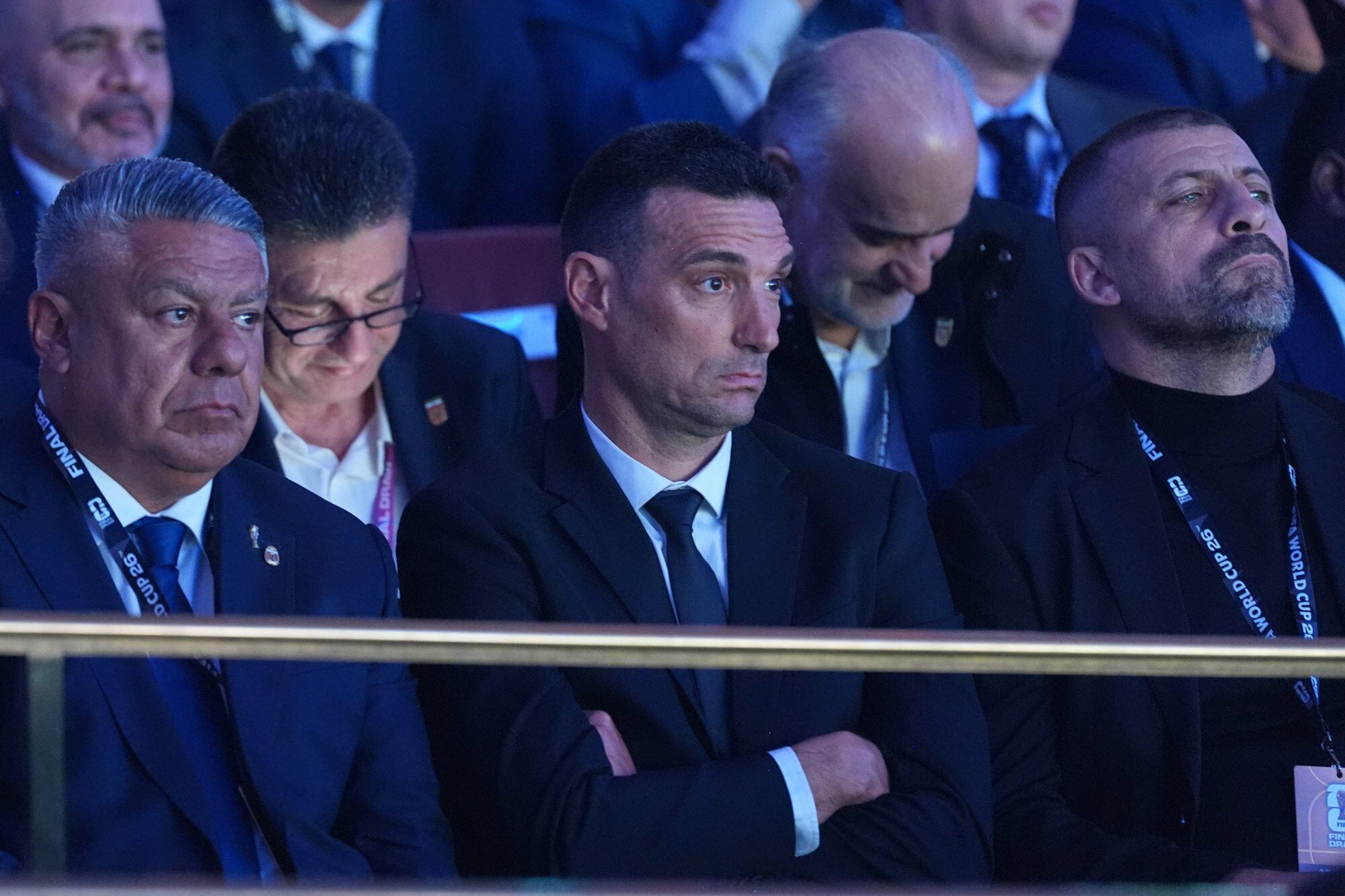 Claudio Tapia, Lionel Scaloni y Walter Samuel, en el Kennedy Center.