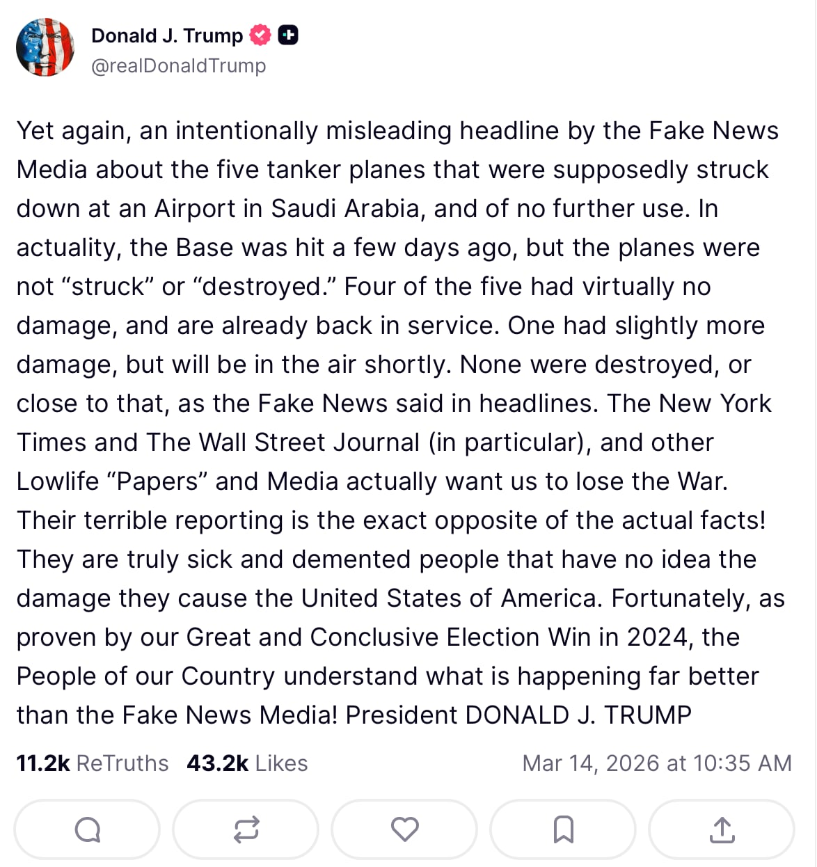 El enojo de Trump por la cobertura mediática de la guerra con Irán