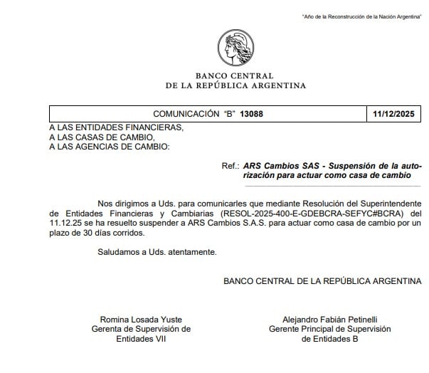 El Banco Central suspendió a una de las casas de cambio vinculadas a Vallejo