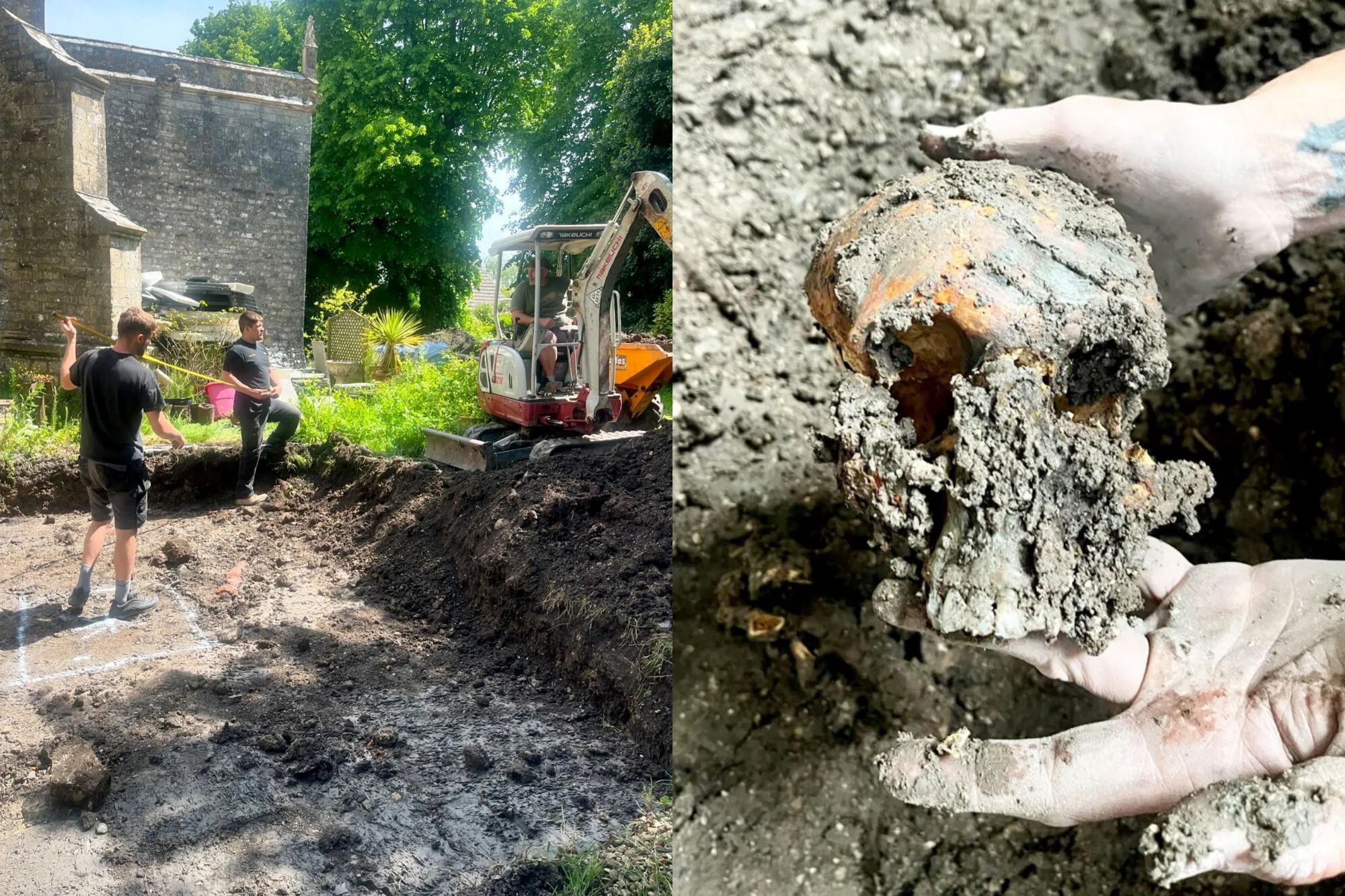 Entre las imágenes, mostraron algunos de los restos y un cráneo quedó casi completo