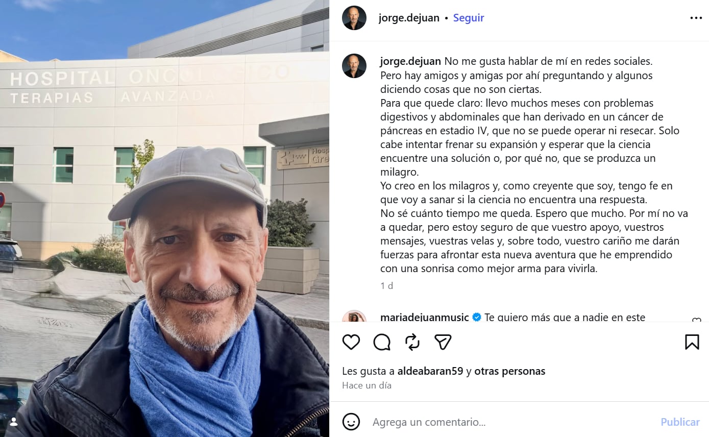 Jorge de Juan anunció a través de sus redes sociales que padece cáncer de páncreas (Foto: Instagram @jorge.dejuan)