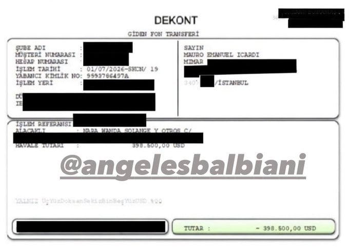 El comprobante de pago de Mauro Icardi