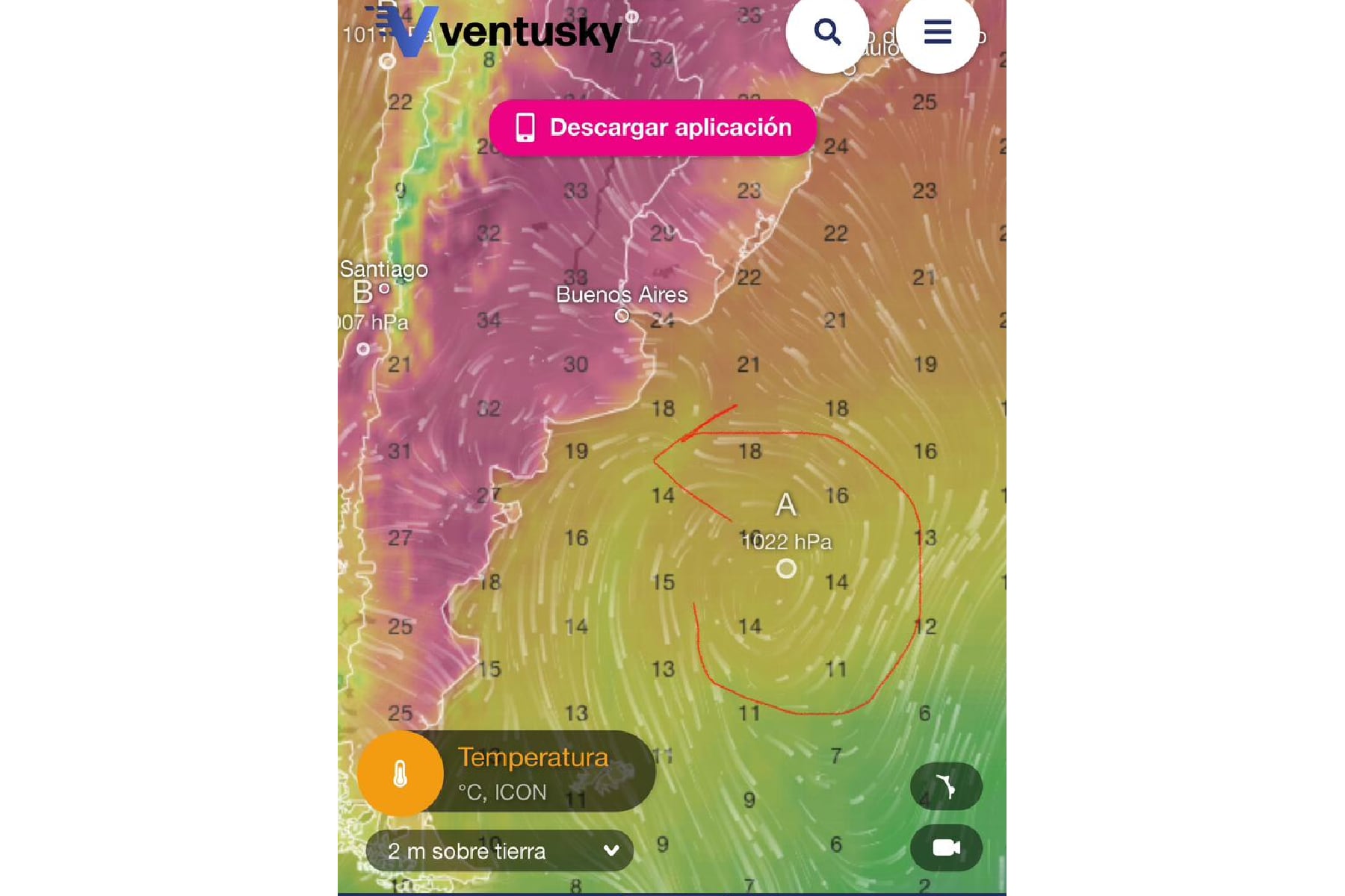 Posición actual del anticiclón, según explicó Cindy Fernández