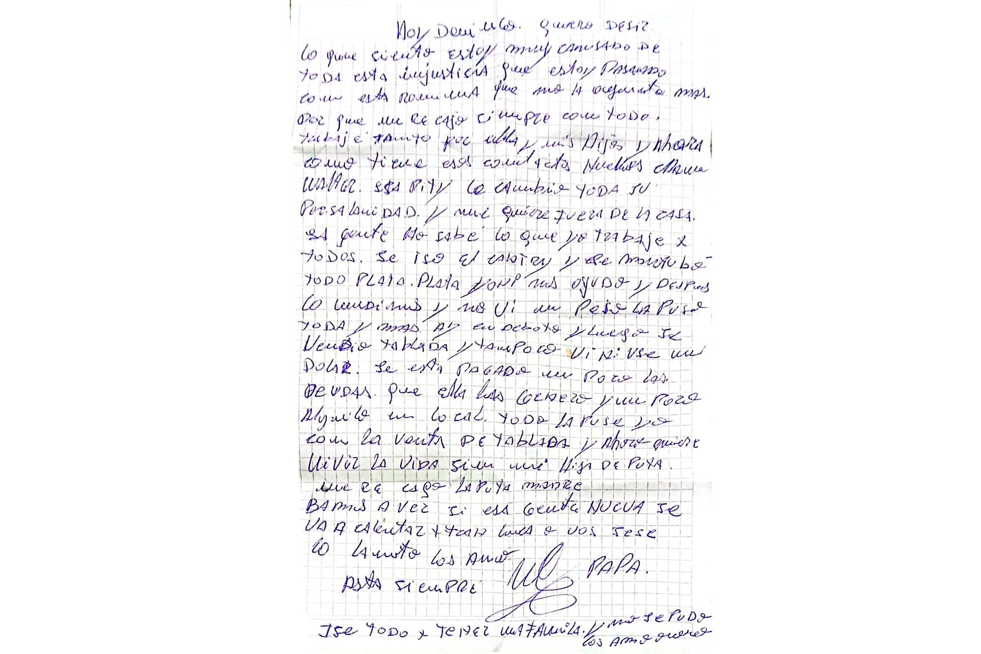 La carta que escribió el femicida de Villa Devoto