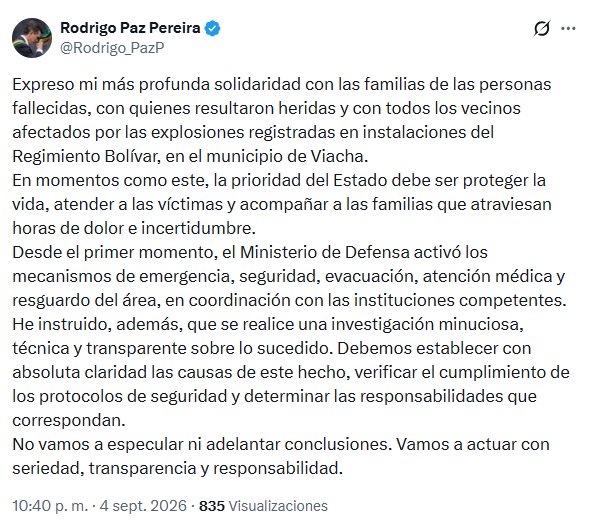 El posteo del presidente boliviano