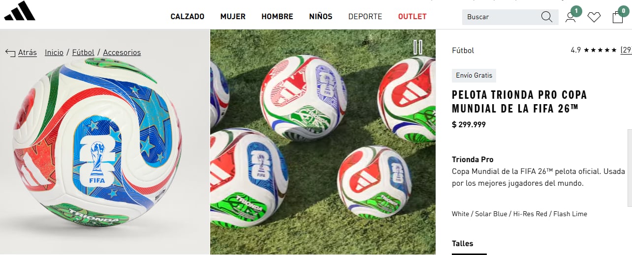 La pelota oficial del Mundial 2026 cuesta $299.999 en la tienda oficial de Adidas de la Argentina