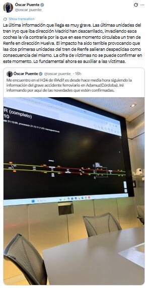 Óscar Puente, ministro de Transporte, calificó el accidente como un hecho “tremendamente extraño” (X: @oscar_puente_)