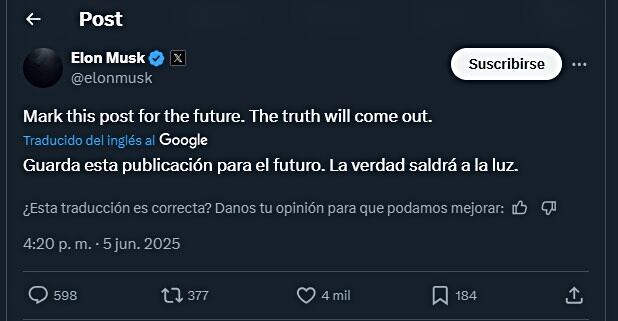 El millonario señaló que se sabrá la verdad sobre Epstein y Trump