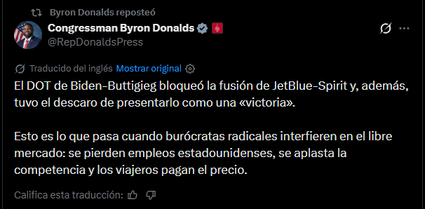 El mensaje de Byron Donalds en redes sociales