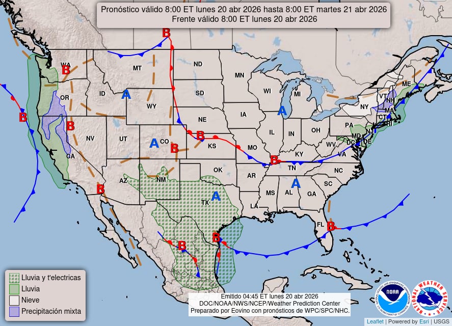 Se prevén tormentas eléctricas debido a un frente estacionario, con riesgo de inundaciones repentinas aisladas en el centro de Texas