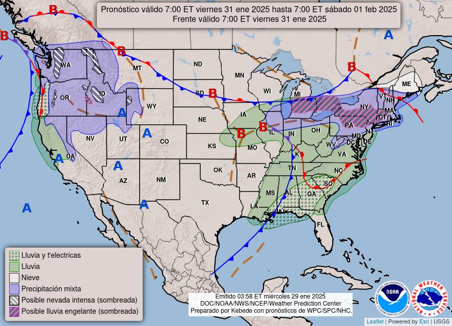 El mapa del pronóstico del clima en EE.UU. para este viernes 31 de enero