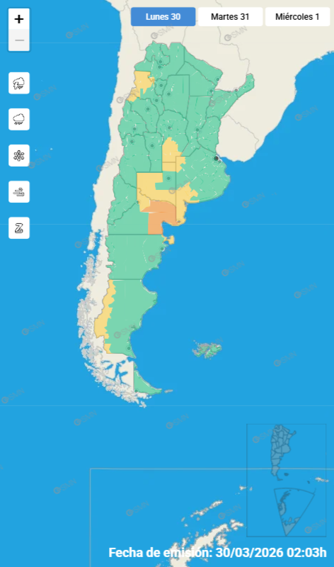 Hay alerta naranja y amarilla por tormentas y lluvias para este lunes 30 de marzo: las provincias afectadas 6 Las alertas emitidas por el SMN para este lunes 30 de marzo