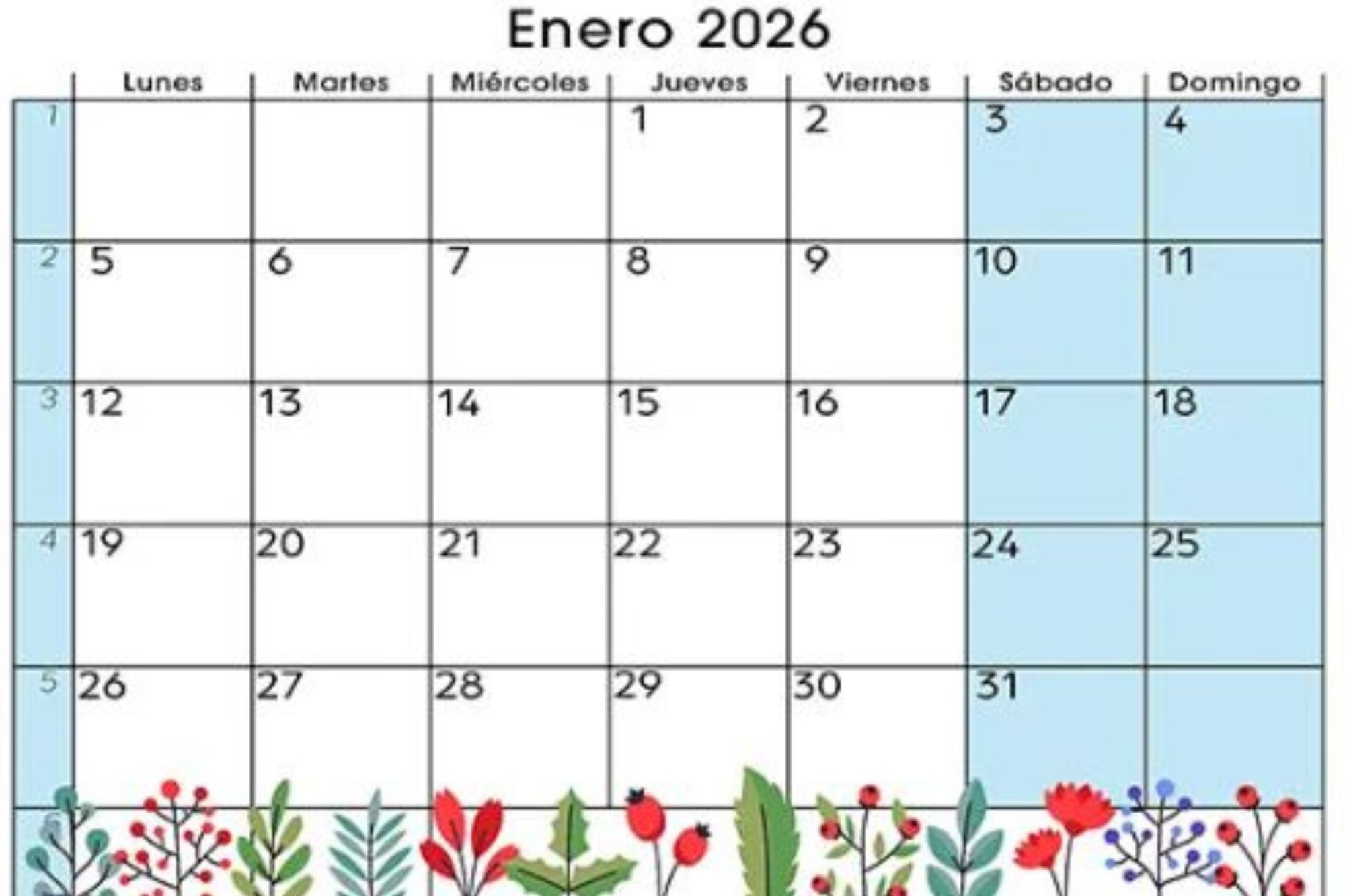 Otra alternativa para imprimir el calendario del mes