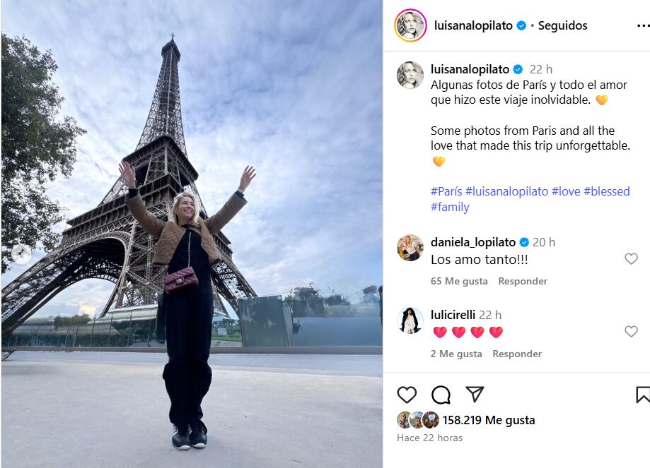 El posteo de Luisana en su cuenta de Instagram