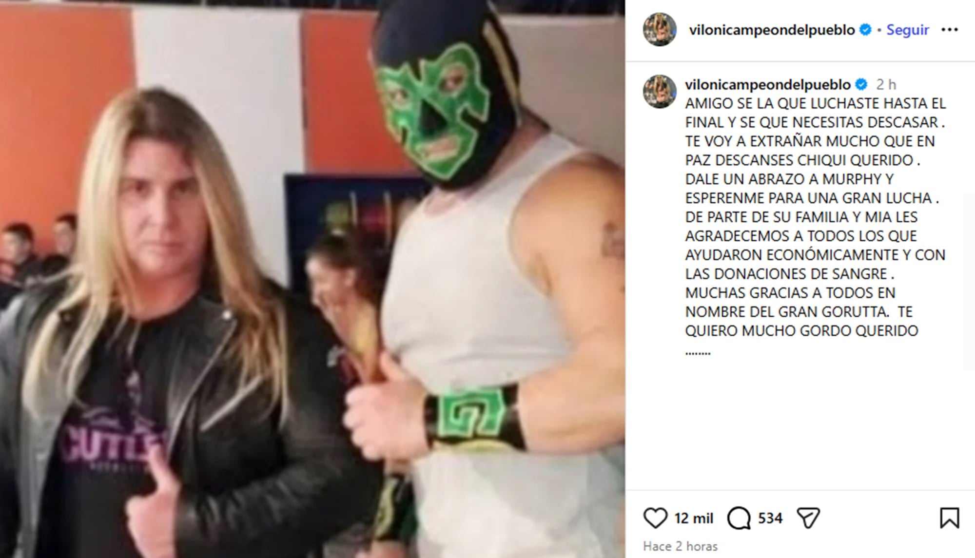 Vicente Viloni despidió a Sergio Aldo Carelli con un sentido mensaje en redes sociales
