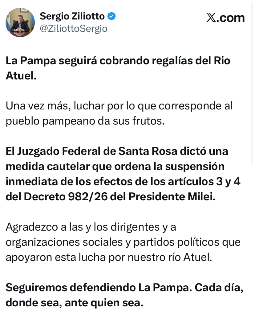 El posteo de Ziliotto