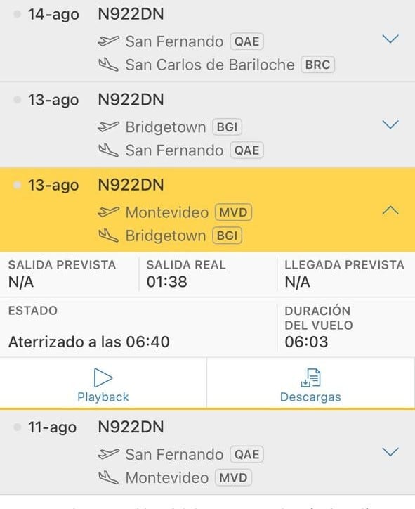 La salida del vuelo hacia Barbados, el 13 de agosto
