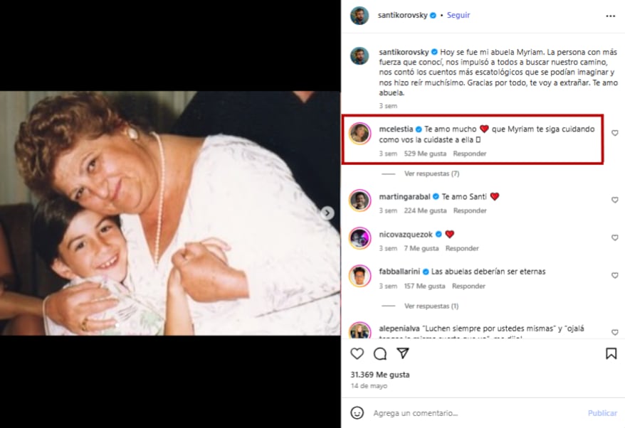En mayo, el actor despidió a su abuela en las redes y su pareja lo acompañó incondicionalmente (Foto: Instagram @santikorovsky)