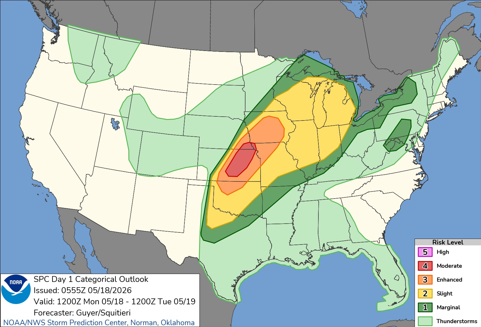 El SPC activó un inusual riesgo moderado en Kansas y Nebraska ante la inminente formación de tornados de largo recorrido