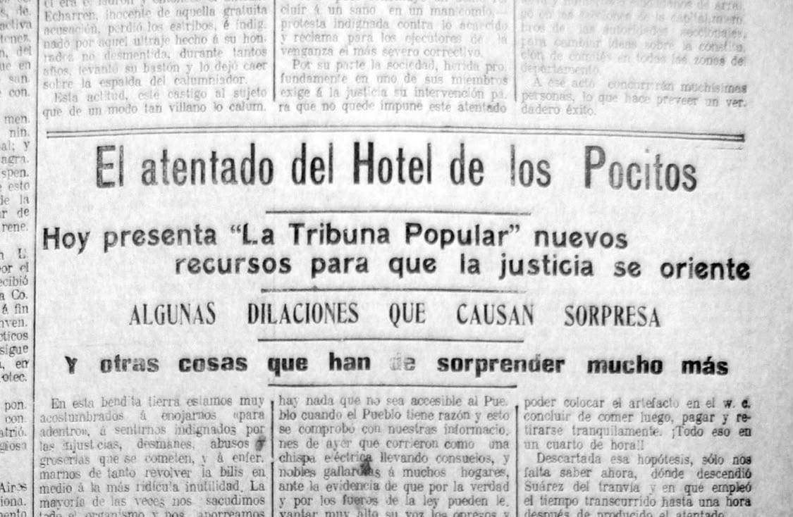 El recorte del diario Anarquía en el que se marca el ataque a poco de abrir el Hotel