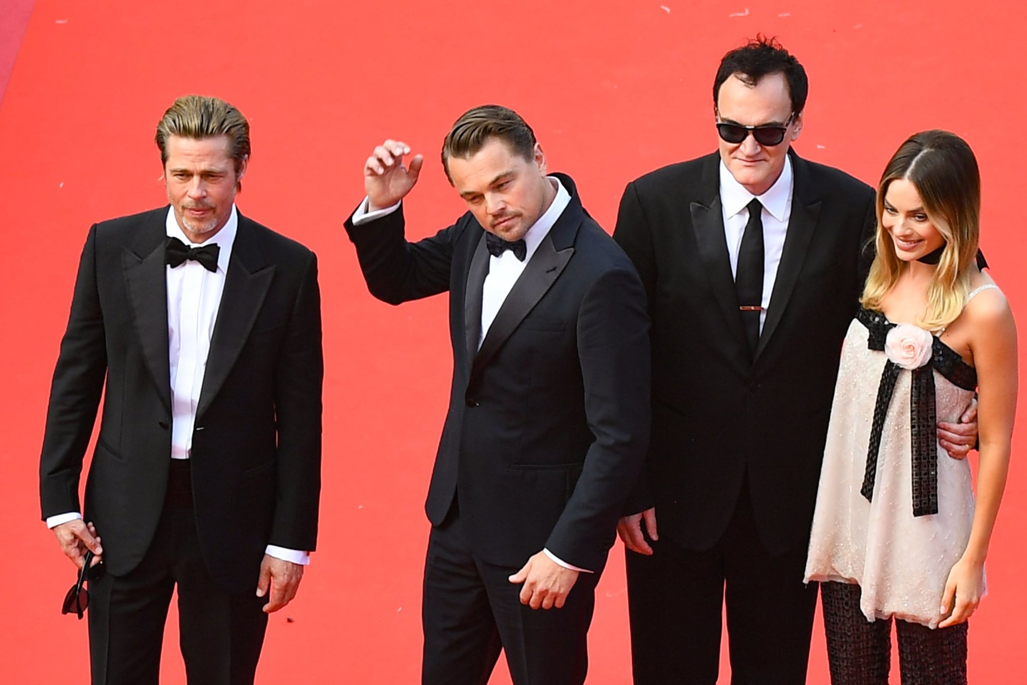 El equipo de Había una vez en Hollywood: Brad Pitt, Leonardo DiCaprio, Quentin Tarantino y Margot Robbie