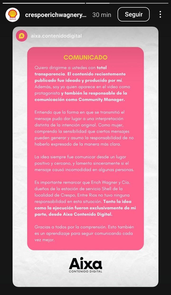 Otro de los comunicados de disculpas.