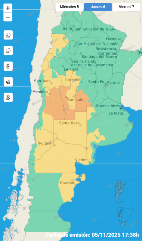 Las provincias bajo alerta amarilla y naranja para este jueves 6 de noviembre