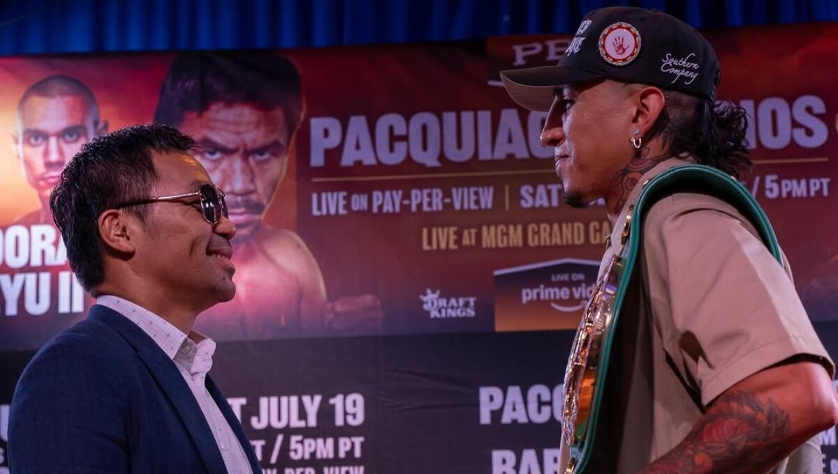Pacquiao y Barrios durante una conferencia previo al combate Foto: Instagram boxer_barrios