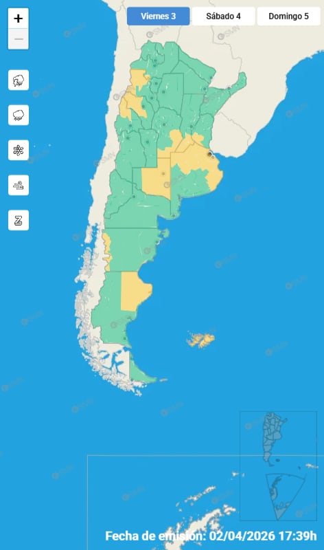 Mapa de alertas para este viernes 3 de abril