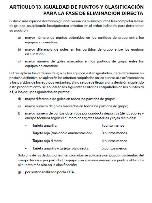 El detalle reglamentario de cómo se desempatan las posiciones de un grupo