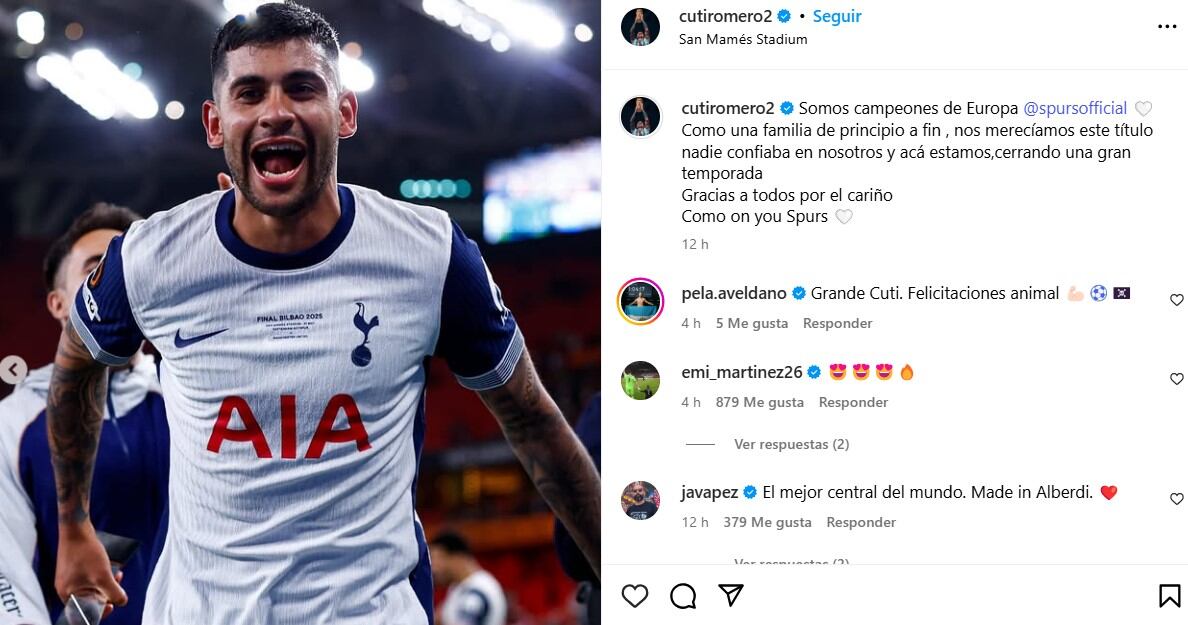 El descargo del Cuti Romero tras la obtención de la Europa League