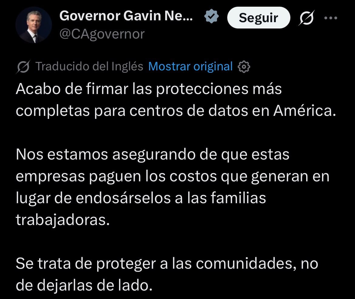 Gavin Newsom aseguró que California aprobó “las protecciones para data centers más completas de Estados Unidos”