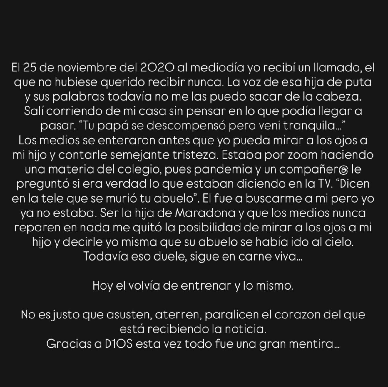 Gianinna Maradona también recordó el día en que murió su padre, Diego Maradona, y cómo se enteró su hijo Benjamín de la noticia