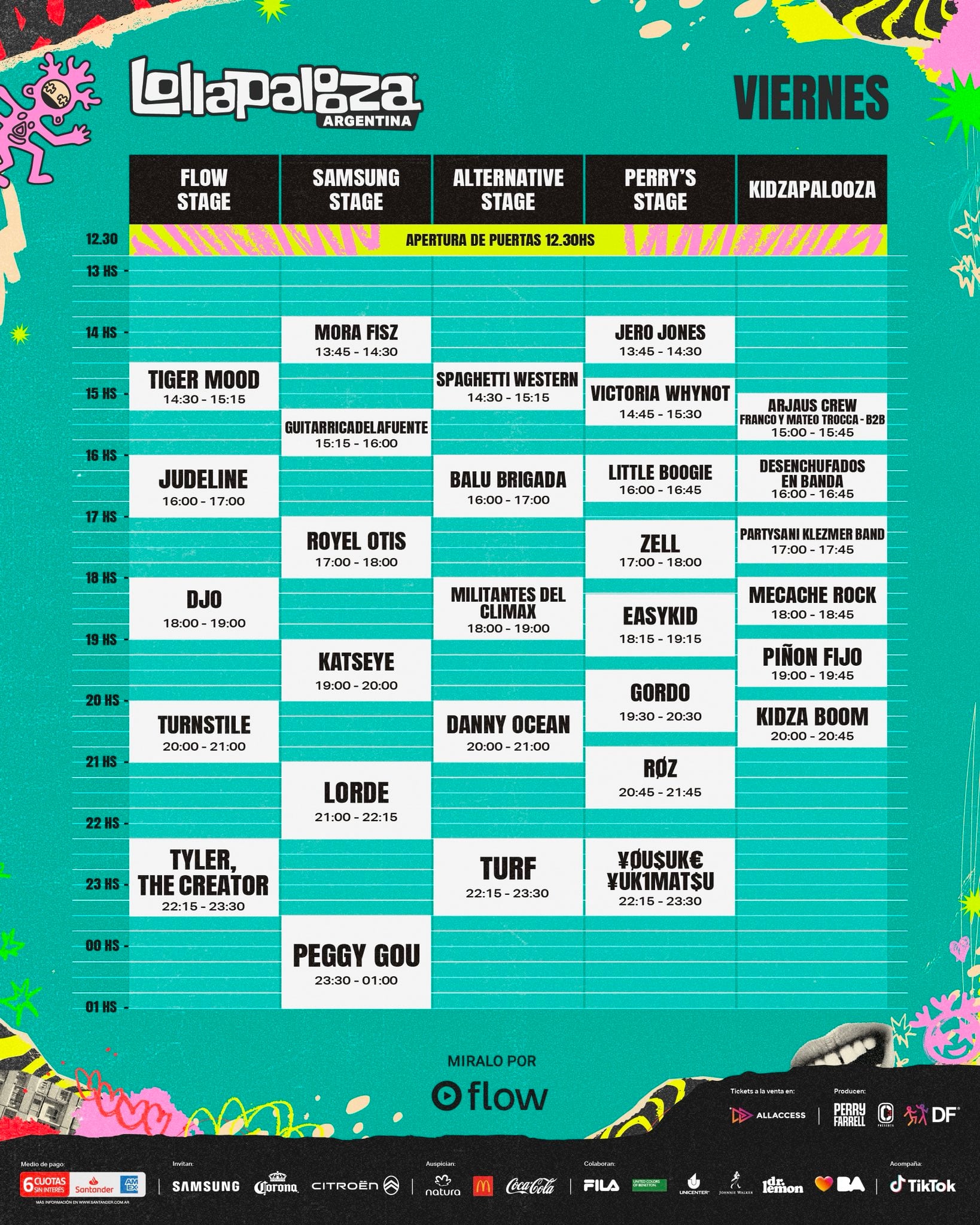Horarios del Día 1 del Lollapalooza Argentina 2026
