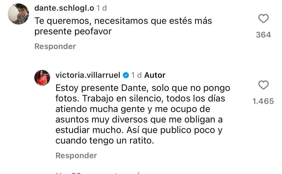Las respuestas de Villarruel en Instagram