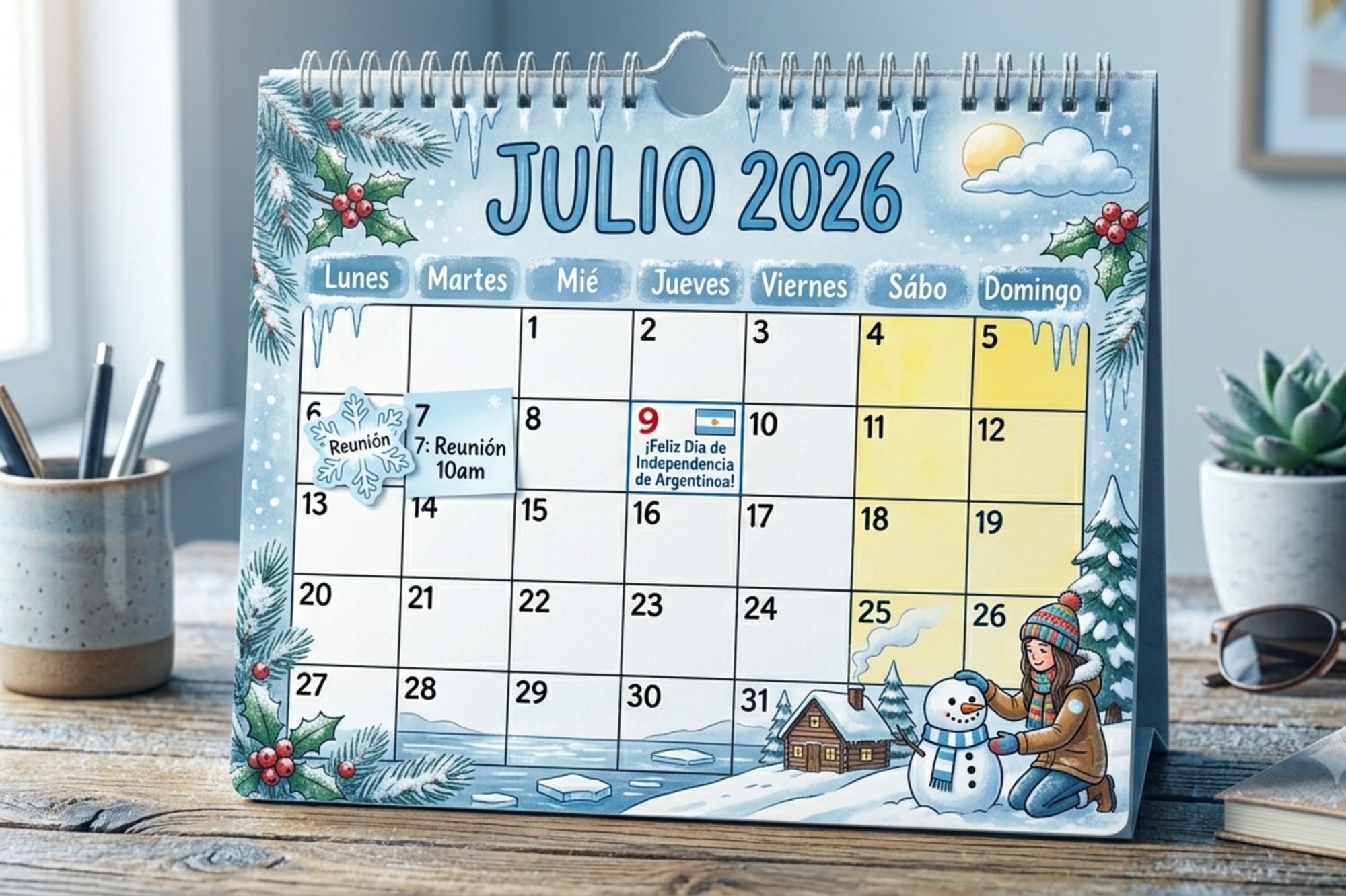 Calendario para imprimir julio en la Argentina